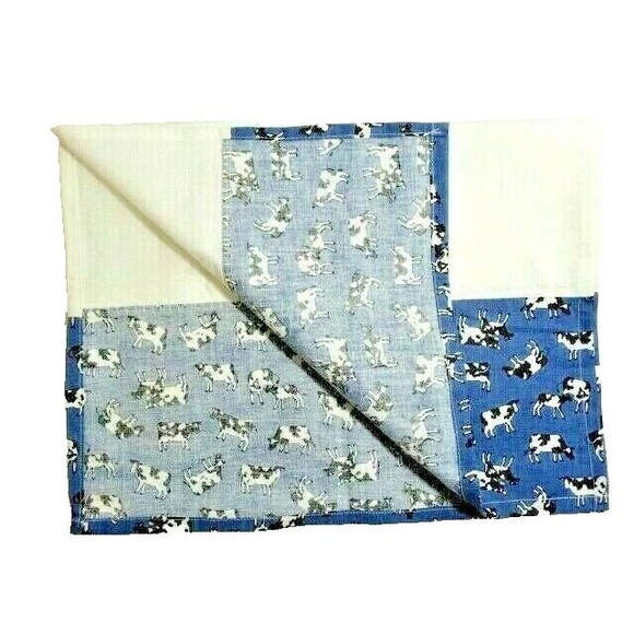 Cows Aplenty Tea Towel Over Shoulder 44 x 15.5-in Blue Pattern on White Cotton - Picture 2 of 2